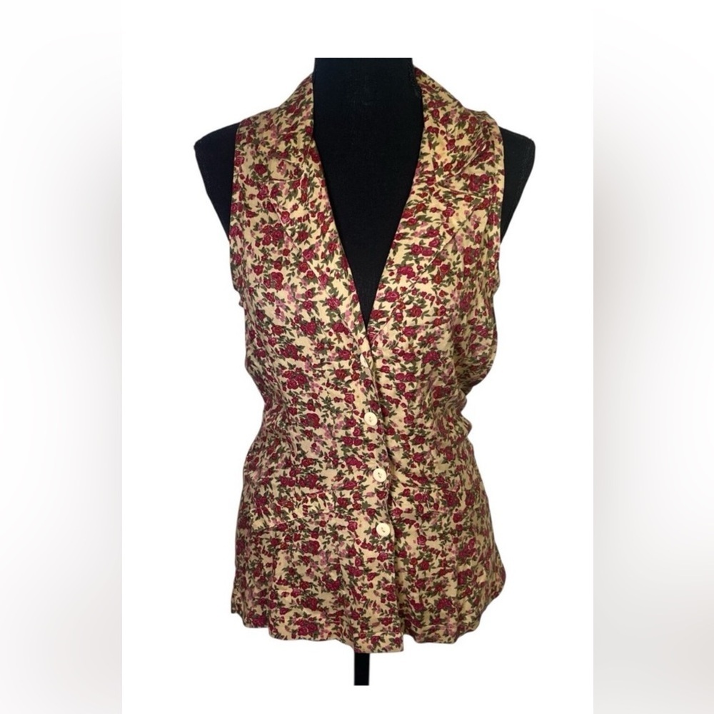 Vintage 90's Pinky Company Floral Button Blouse Sz S Sleeveless Cottagecore - Picture 2 of 10